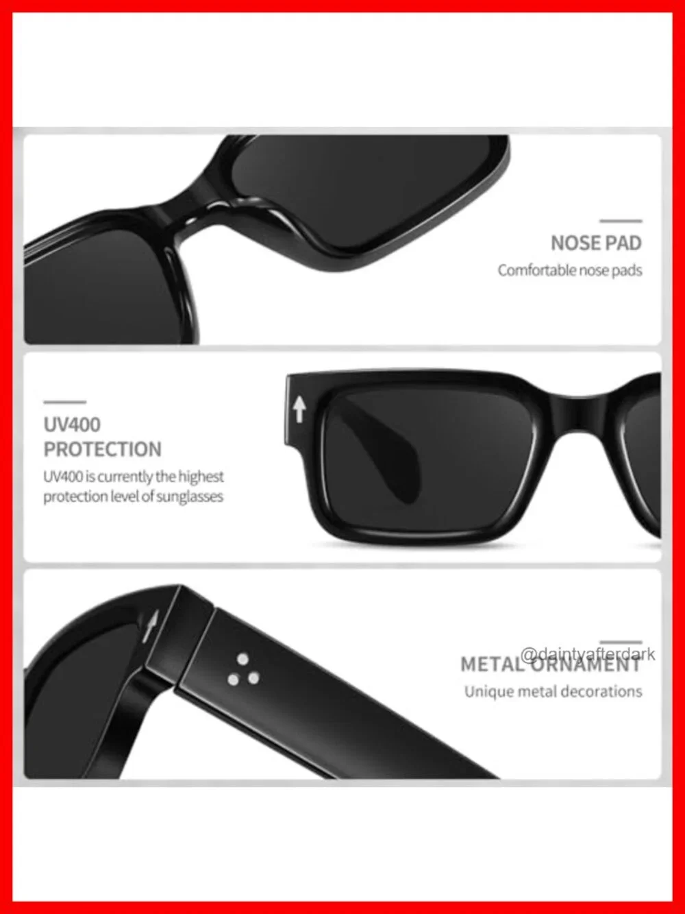 Chunky Rectangle Sunglasses UV400 Protection Unisex Adult